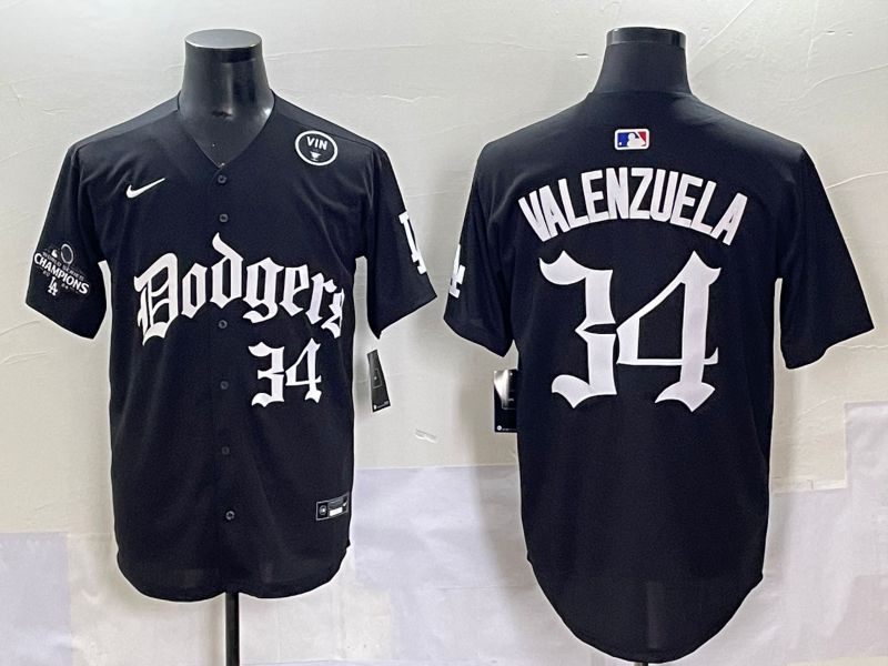 Men 2025 Los Angeles Dodgers #34 Valenzuela Black Seventh generation Joint Name Nike MLB Jersey style 10